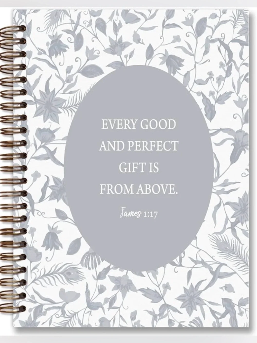 NWT Gray Floral Spiral Journal Notebook - With Inspirational Quote